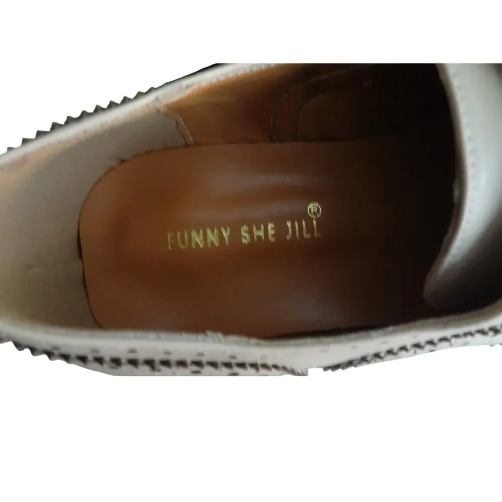 RETRO Cream off White Retro Wingtip Oxfords MENS 8 Leather Vintage Style FSJ